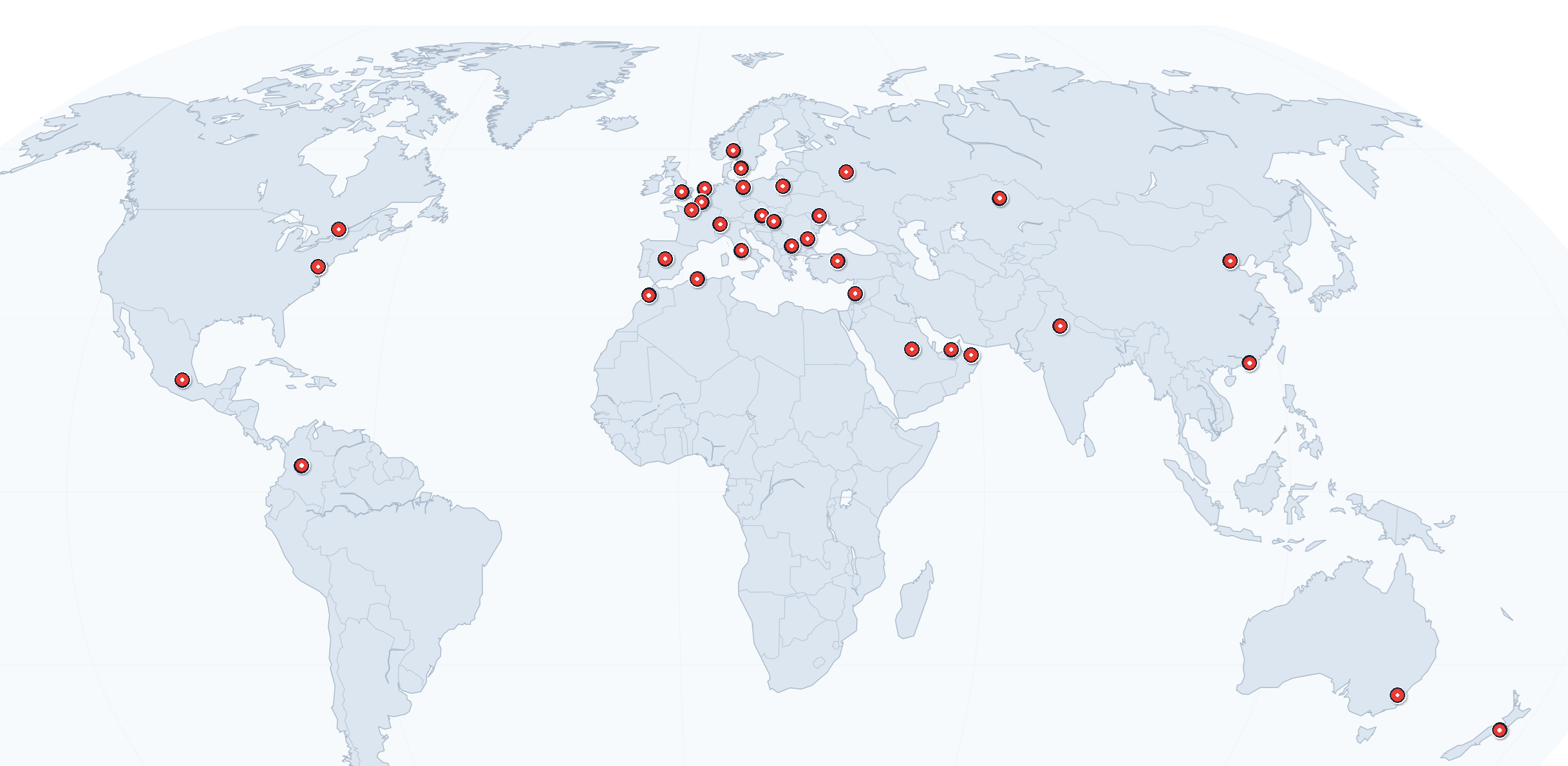 Enviso client map — presence in 30+ countries across 5 continents
